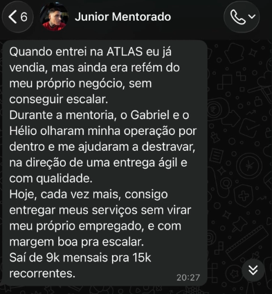 Mensagem do Júnior no WhatsApp: saiu de 9k mensais pra 15k recorrentes
